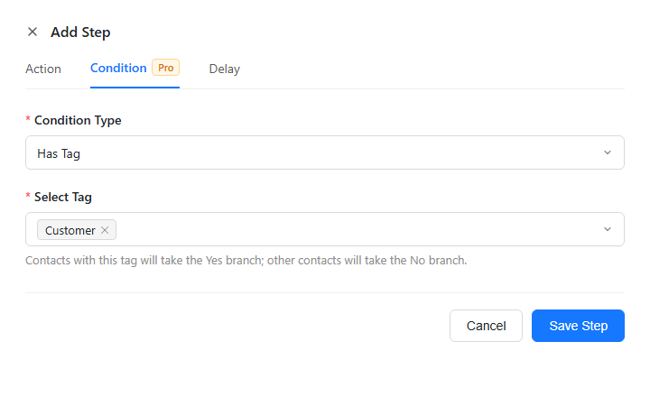 Add Condition drawer with condition type and rule selection